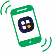 A green ringing cell phone with the passport parking app logo on its screen.
