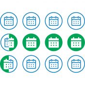 Calendar icons with the middle three (preceded by half and followed by half an icon) highlighted in green