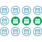 Calendar icons with the middle three (preceded by half and followed by half an icon) highlighted in green