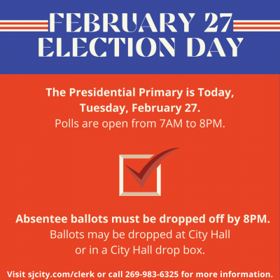 Polls will be open February 27 from 7AM to 8PM.